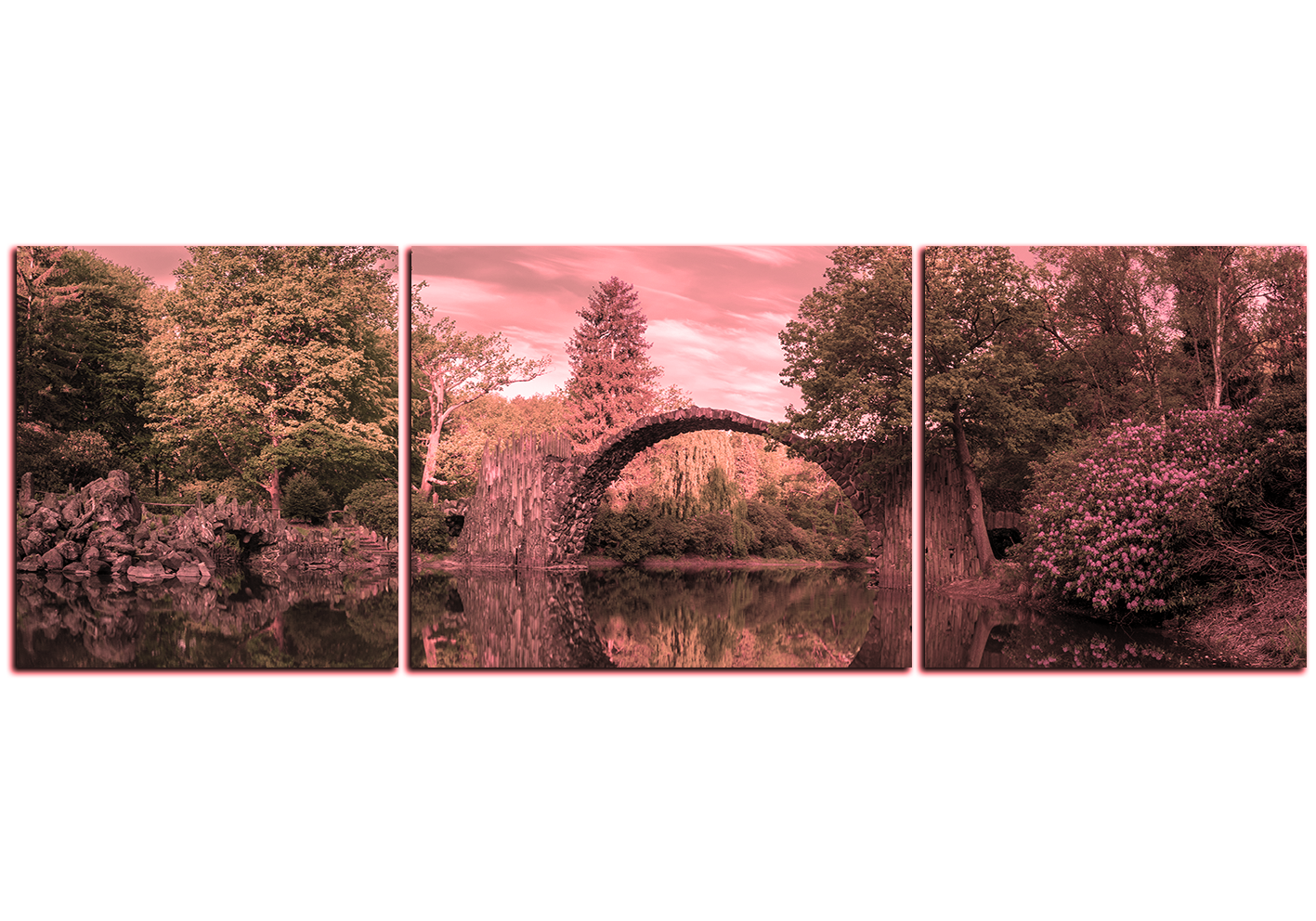 Obraz na plátně - Most v parku v Kromlau - panoráma Obraz na plátně - Most v parku v Kromlau - panoráma